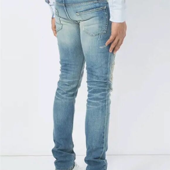 Balmain‎ Zipper Pocket Distressed Skinny Jeans Faded Blue 36 NWT - Picture 4 of 13